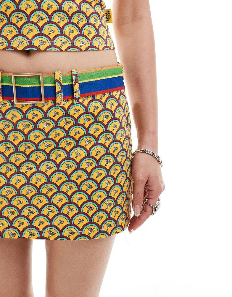 Elsie & Fred Y2K Print Micro Mini Skirt With Buckle Detail