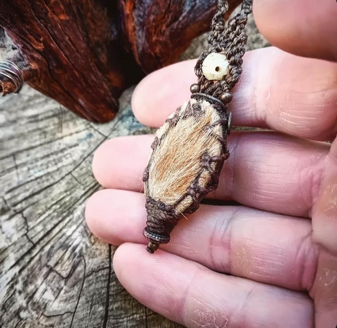 Labradorite Pendant with Bone & Deer Hair Necklace