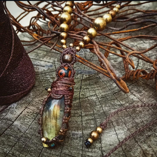 Labradorite Ancestral Talisman Necklace — Brass & Tibetan Agate