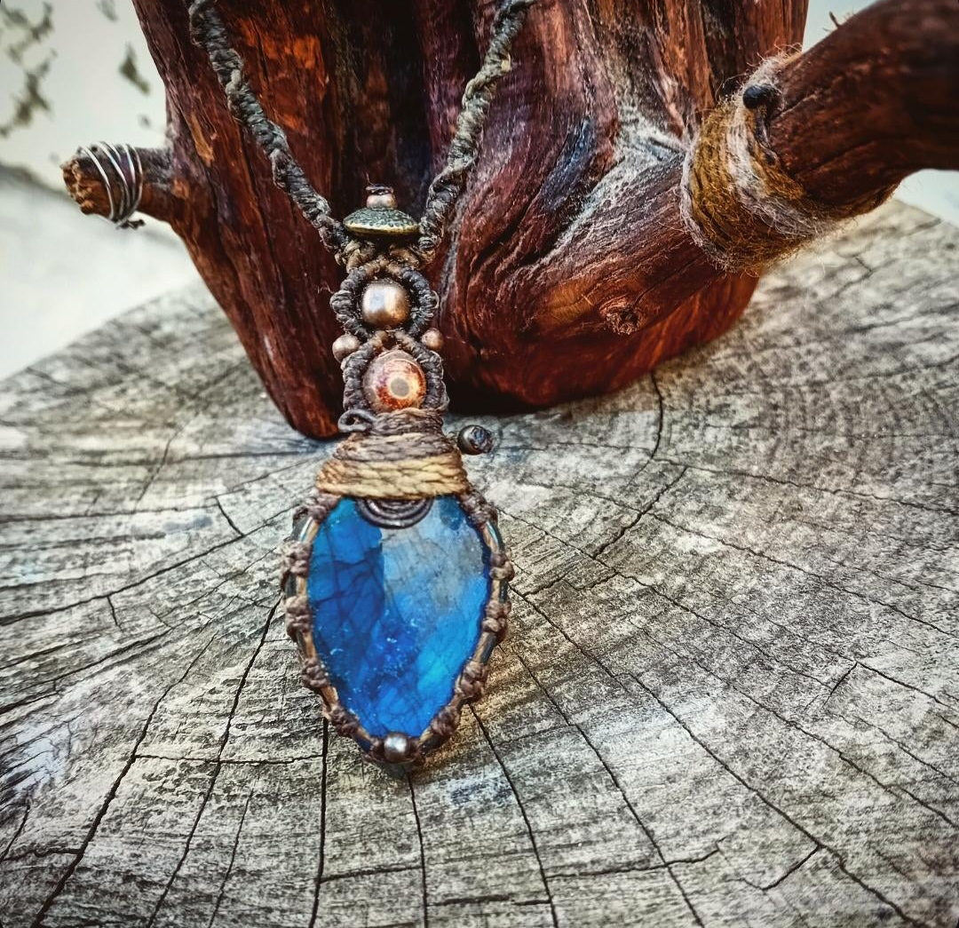 Blue Shaman Stone — Tribal Bone & Labradorite Necklace
