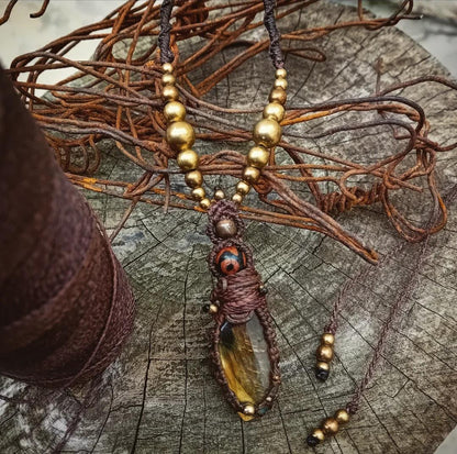 Labradorite Ancestral Talisman Necklace — Brass & Tibetan Agate