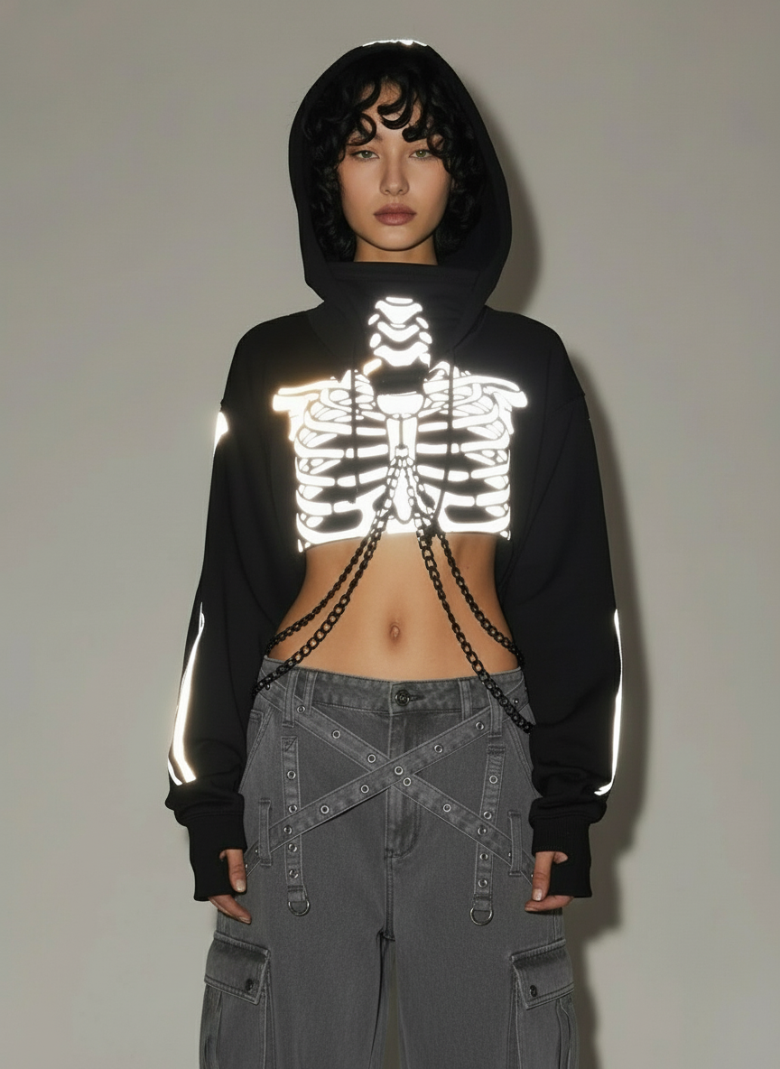 Flesh N' Bones Reflective Cropped Hoodie