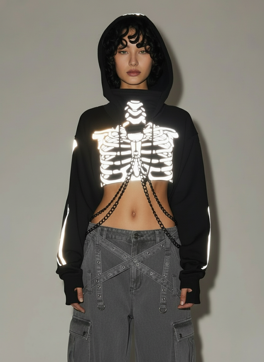 Flesh N' Bones Reflective Cropped Hoodie