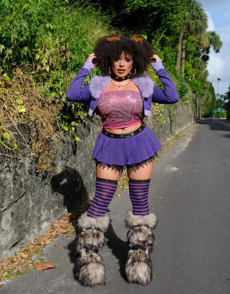 Dirty Off-White High Faux Fur Boots