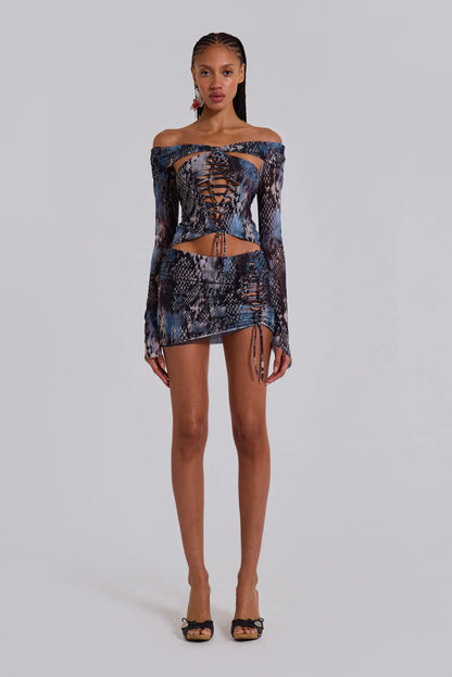 SHELLY Macrame Mesh Mini Dress