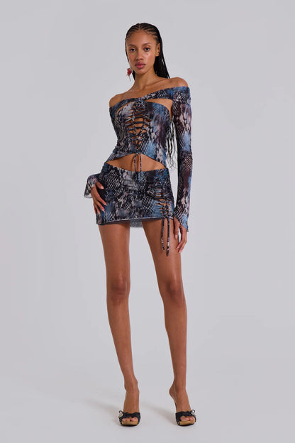 SHELLY Macrame Mesh Mini Dress