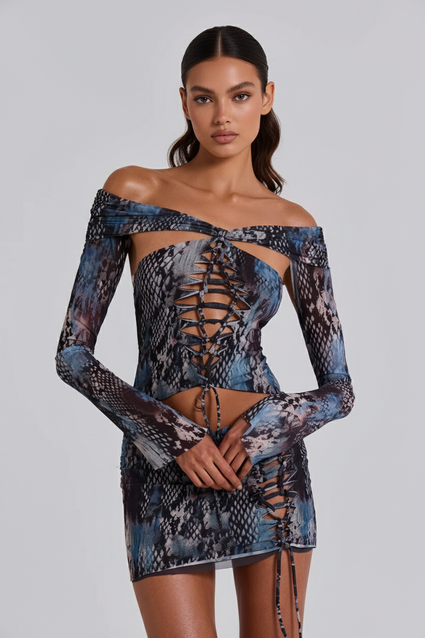 SHELLY Macrame Mesh Mini Dress