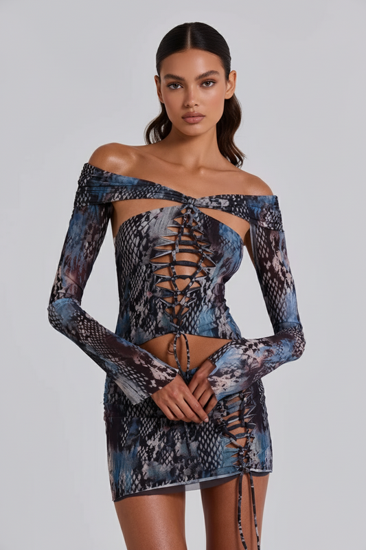 SHELLY Macrame Mesh Mini Dress