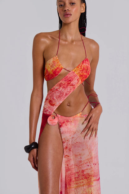 Asymmetric Cut Out Maxi Dress in Lagoon - Red