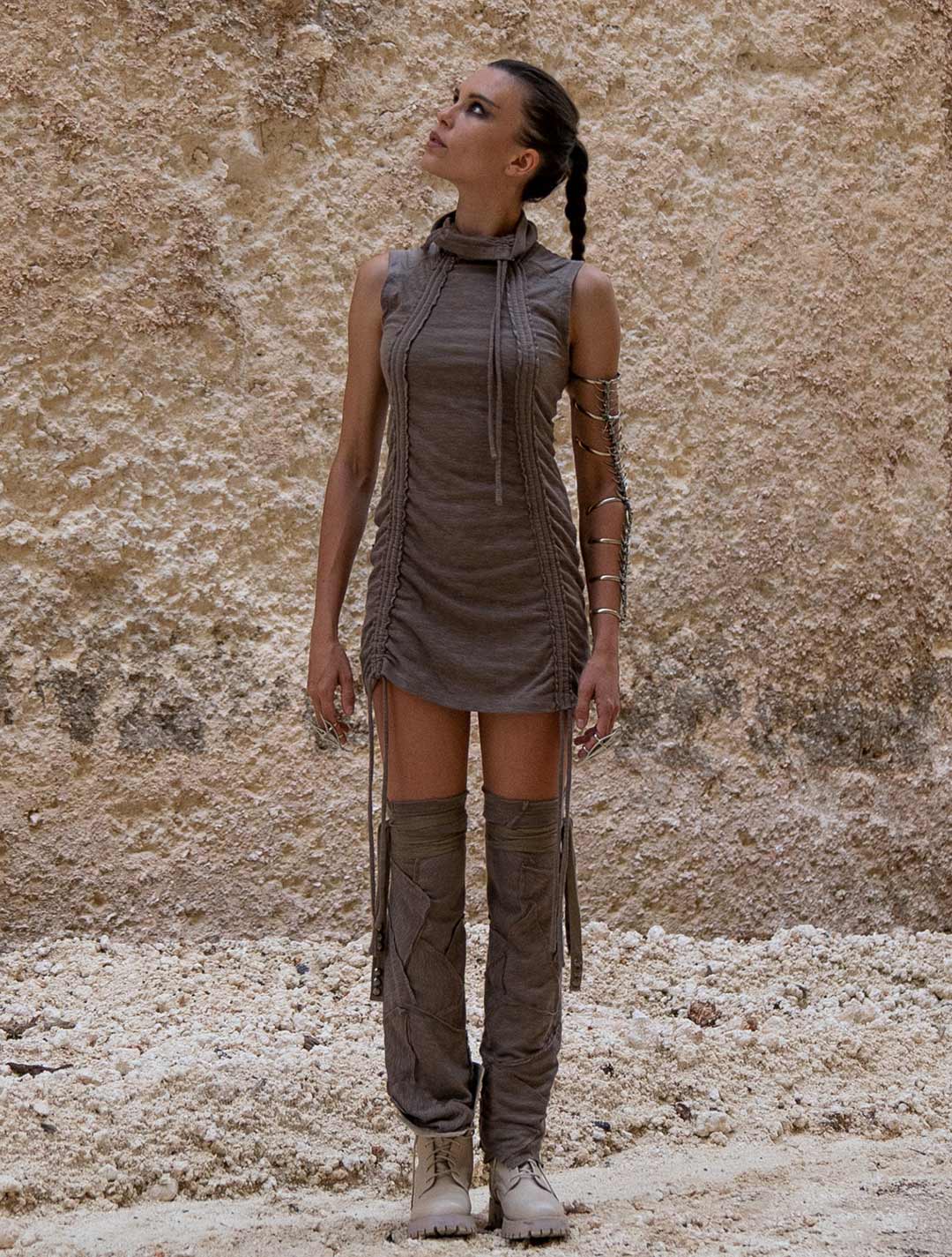 KAMER Sleeveless Mini Dress In Charcoal