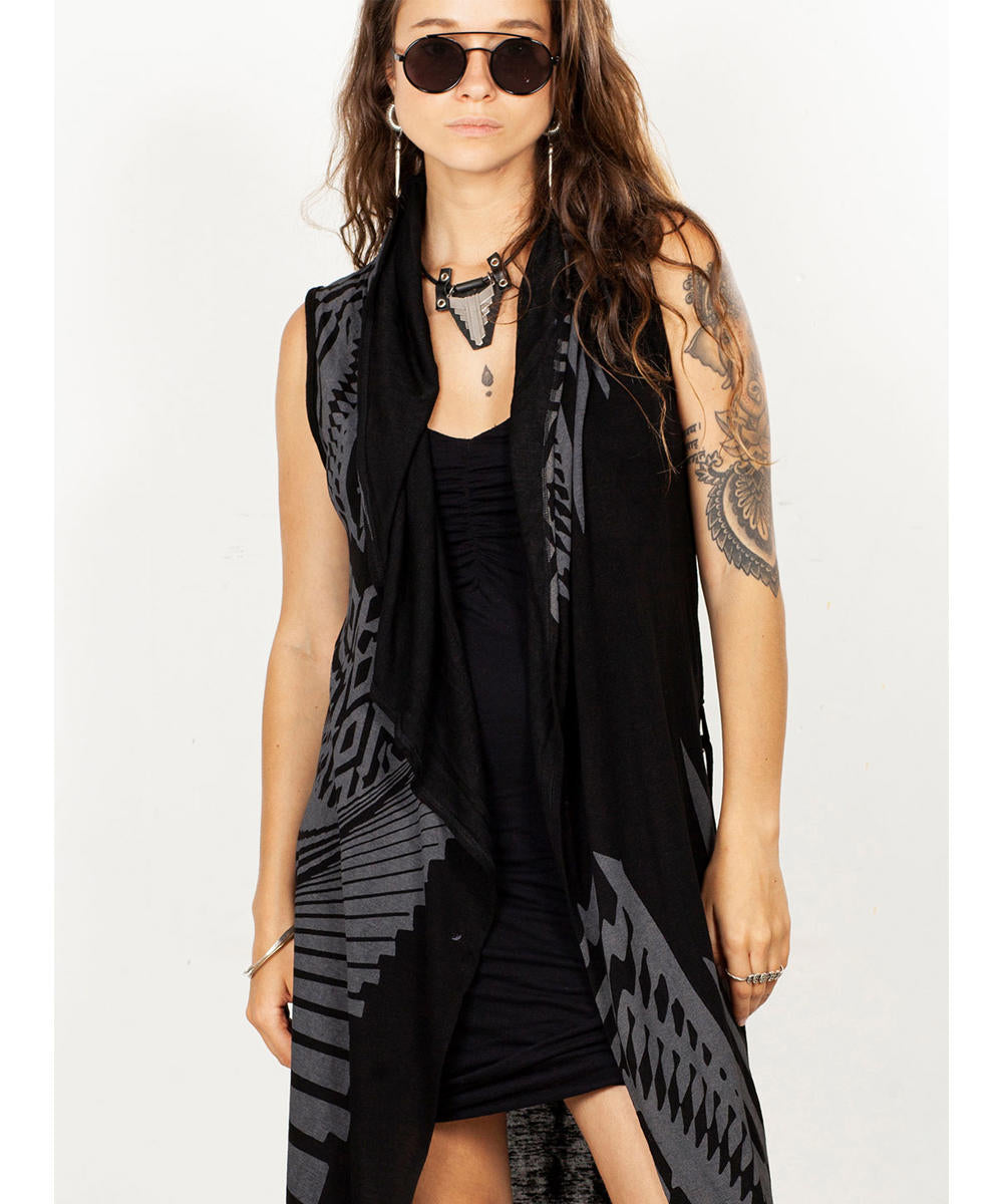 UNISEX ATAR Kimono Vest In Black