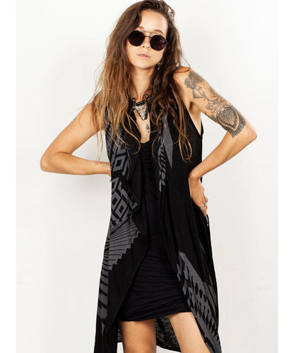 UNISEX ATAR Kimono Vest In Black