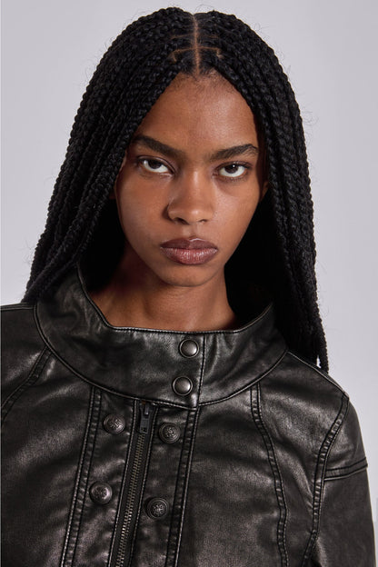 Solaris Combat Cropped Jacket — Metallic PU Armor