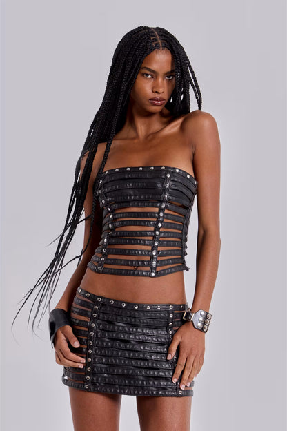 Nyx Faux Leather  Faux Leather Corset Top