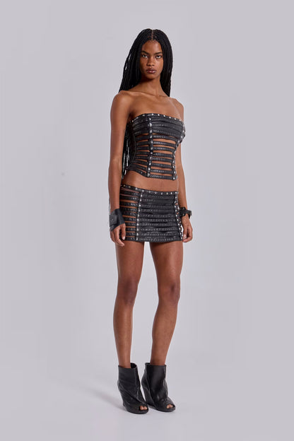 Nyx Faux Leather  Faux Leather Corset Top