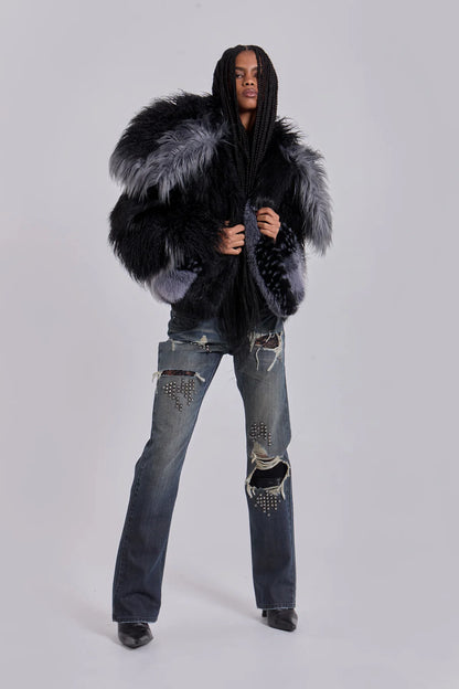 Nomad Luxe Patchwork Faux Fur Coat – Black