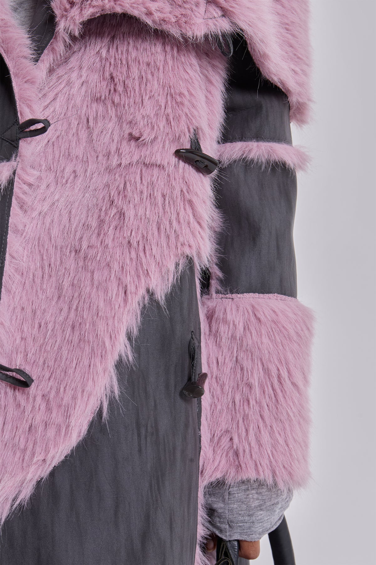 ALISE PATCHWORK Faux Suede & Fur Maxi Coat