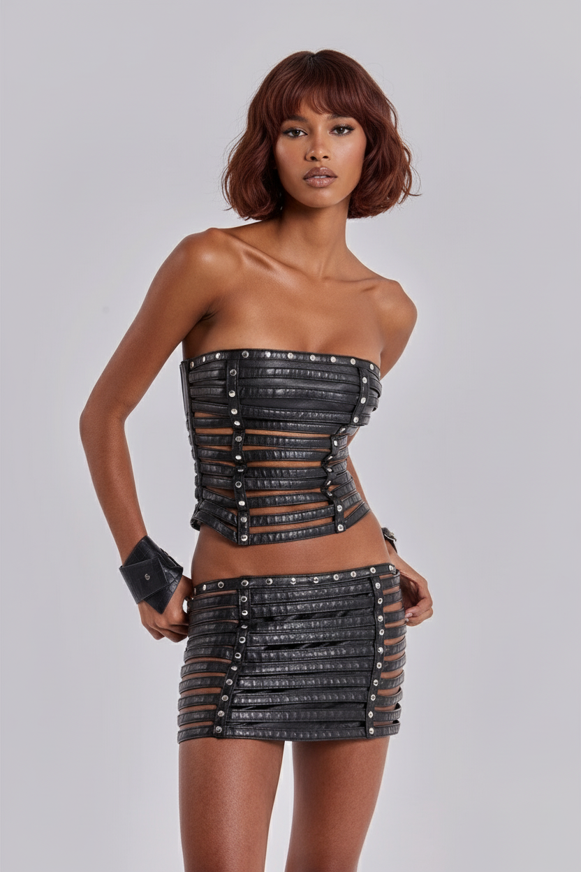 Nyx Faux Leather  Faux Leather Corset Top