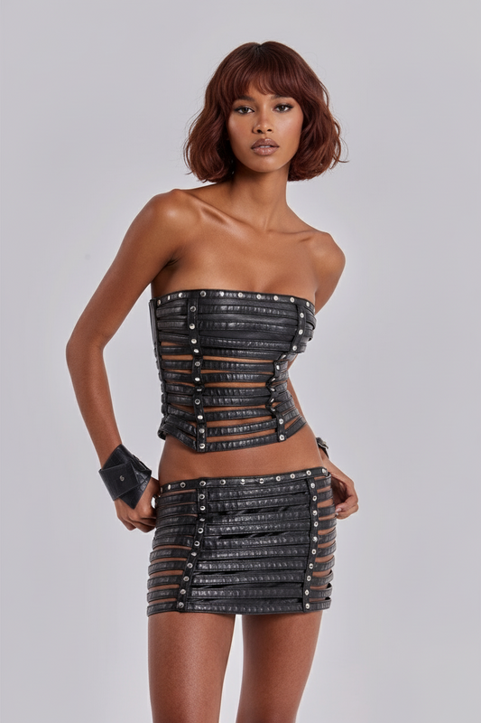 Nyx Faux Leather  Faux Leather Corset Top