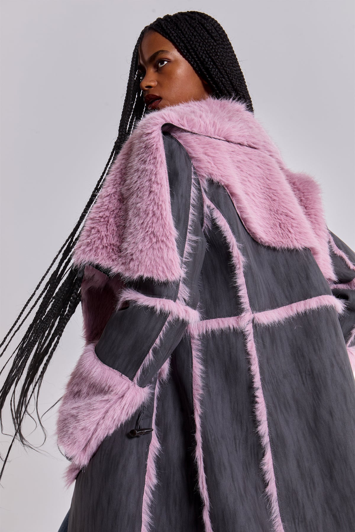 ALISE PATCHWORK Faux Suede & Fur Maxi Coat