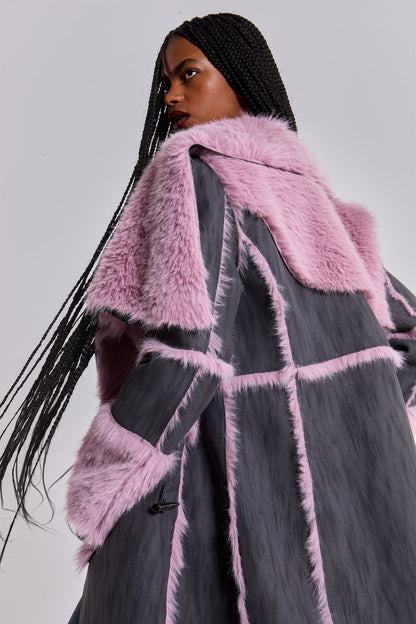 ALISE PATCHWORK Faux Suede & Fur Maxi Coat