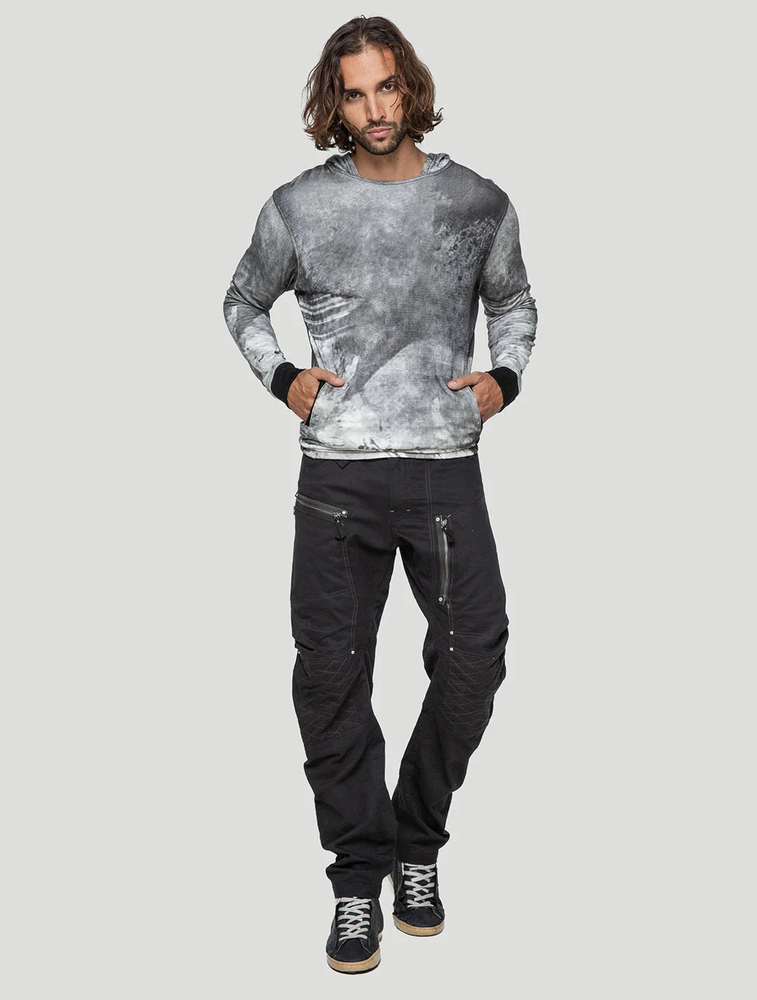 BRUSH UNISEX Hood Jumper In Black/Off-White