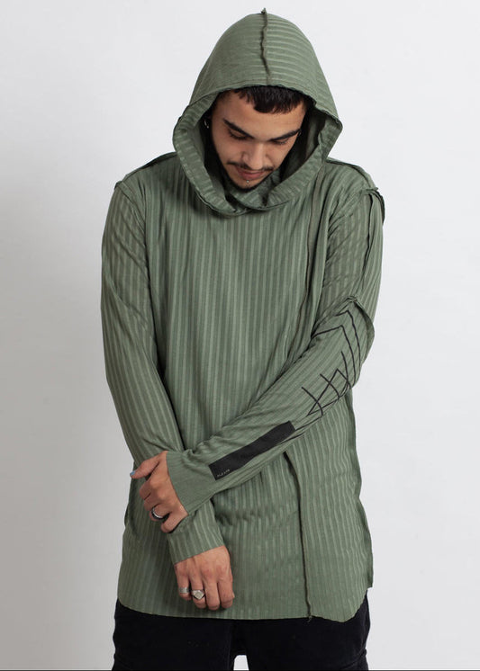 CATALIST UNISEX Hooded Long Shirt In Olive