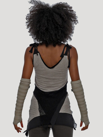 CHICA RMS Adjustable Sleeveless Top In Cement/Black