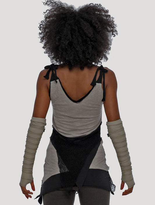 CHICA RMS Adjustable Sleeveless Top In Cement/Black