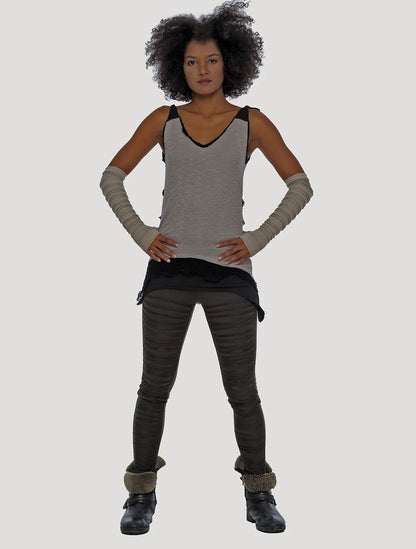 CHICA RMS Adjustable Sleeveless Top In Cement/Black
