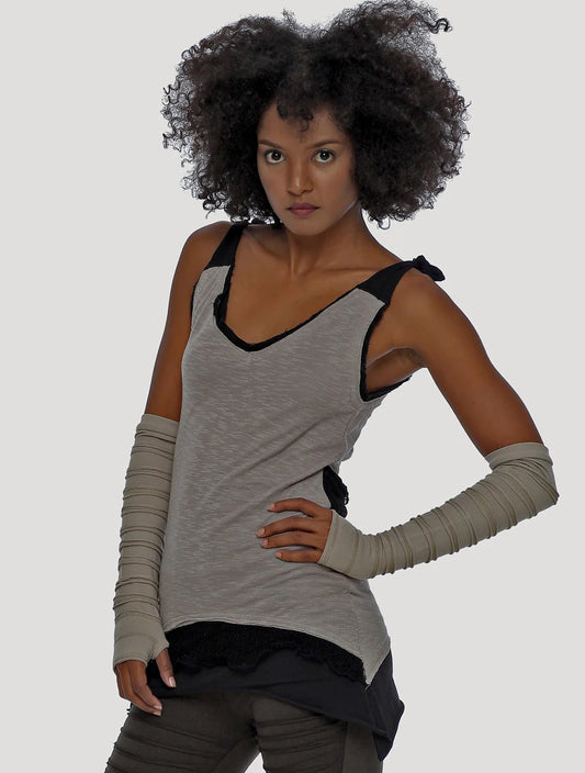CHICA RMS Adjustable Sleeveless Top In Cement/Black