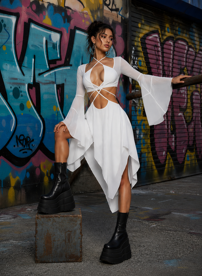 ECHO Asymmetrical Wrap Dress — White