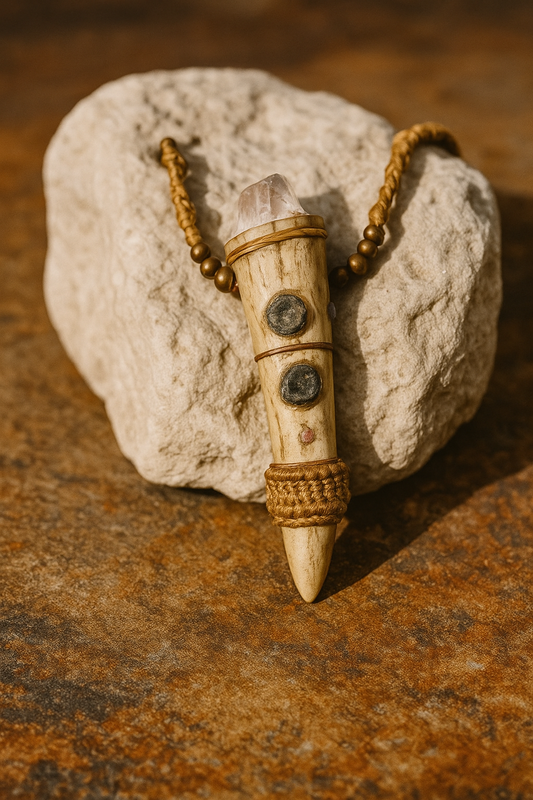 Antler Spirit Talisman — Aquamarine & Fire Opal
