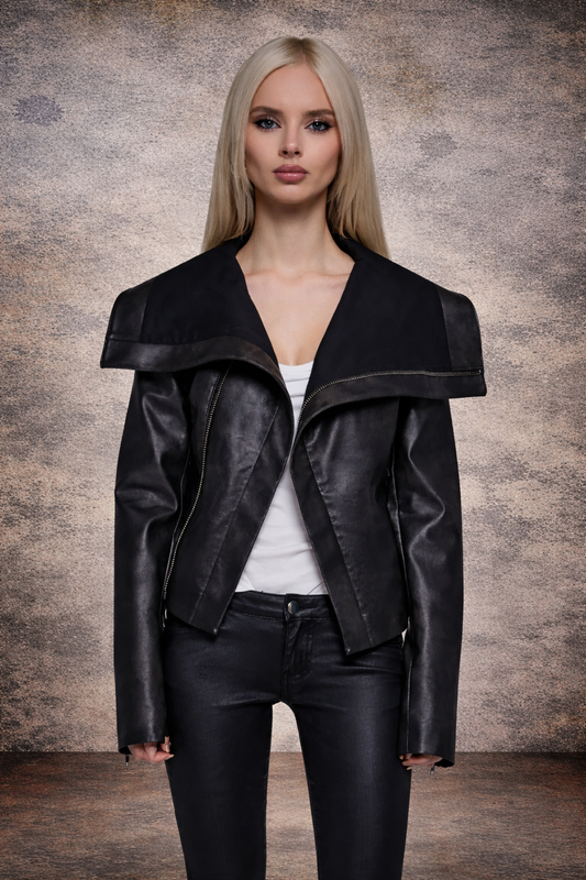 PIRIN Asymmetrical Vegan Leather Jacket