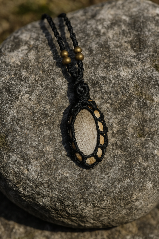 Pietersite Macramé Necklace with Deer Hair and Copper Wire