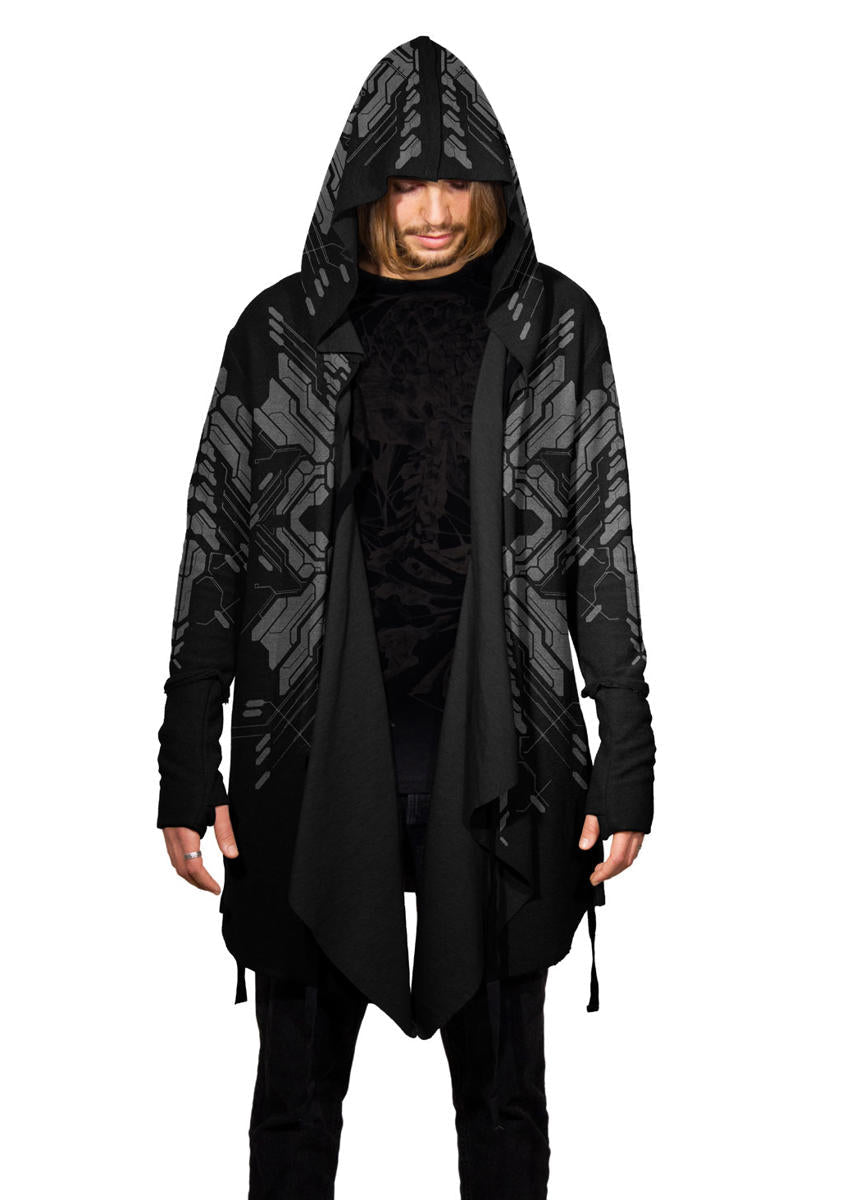 DELTA UNISEX Hood Cardigan Duster In Black