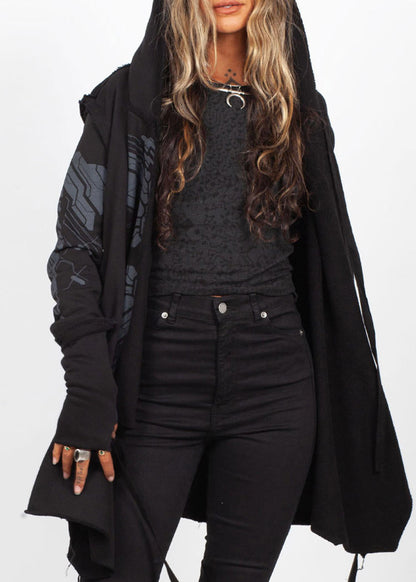 DELTA UNISEX Hood Cardigan Duster In Black