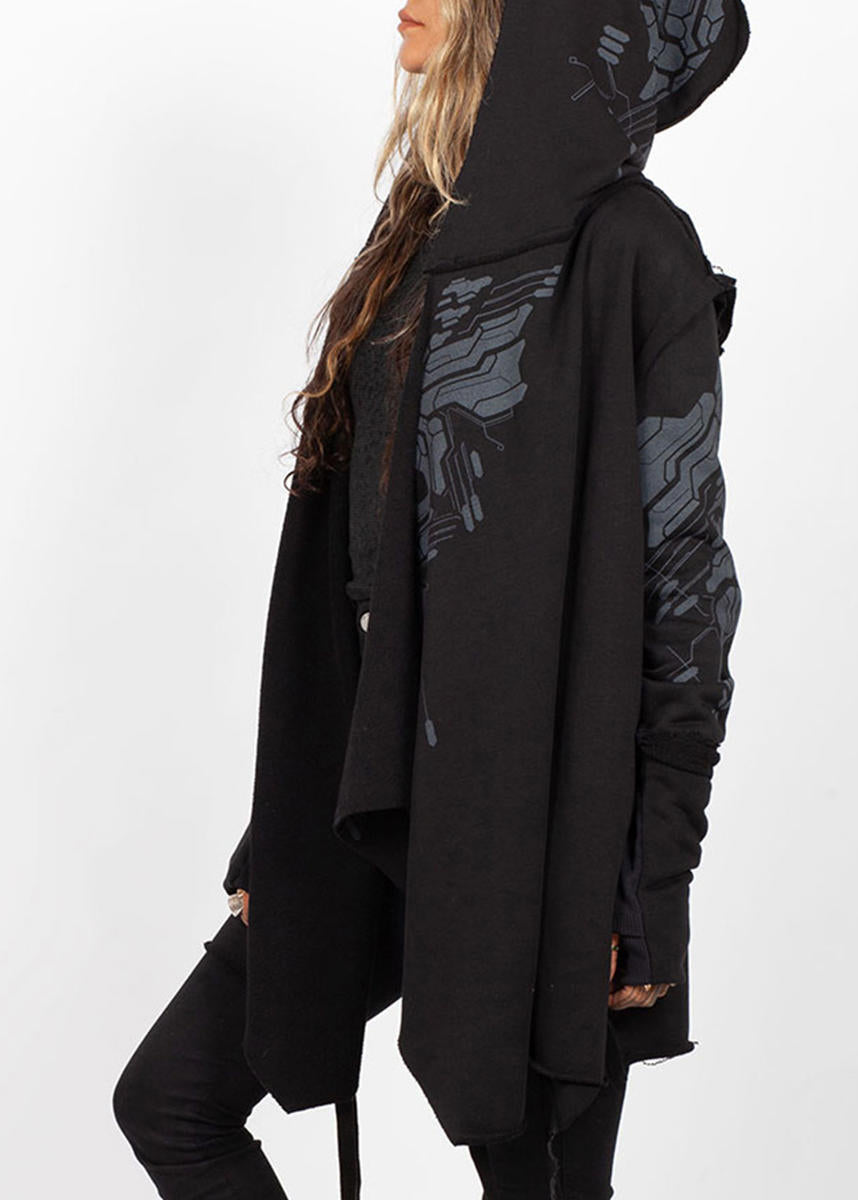 DELTA UNISEX Hood Cardigan Duster In Black