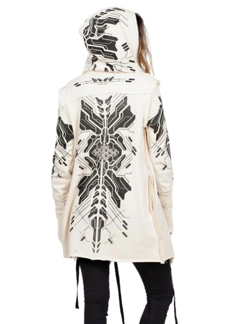 DELTA UNISEX Hood Cardigan Duster In Off-White