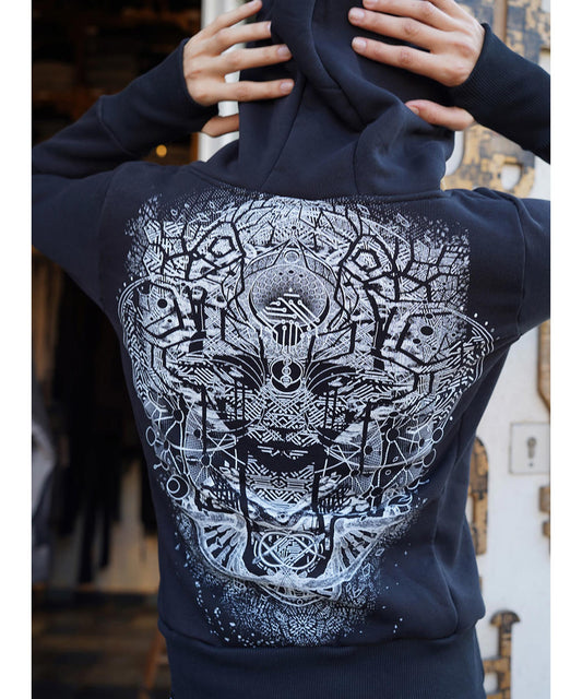 DIGITAL NATURE WOMAN  Zip Hood In Black