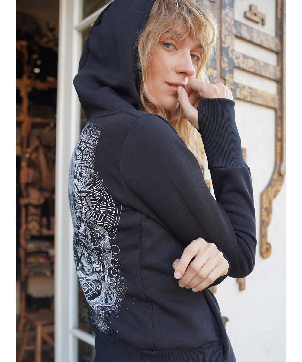 DIGITAL NATURE WOMAN  Zip Hood In Black