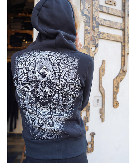 DIGITAL NATURE WOMAN  Zip Hood In Black