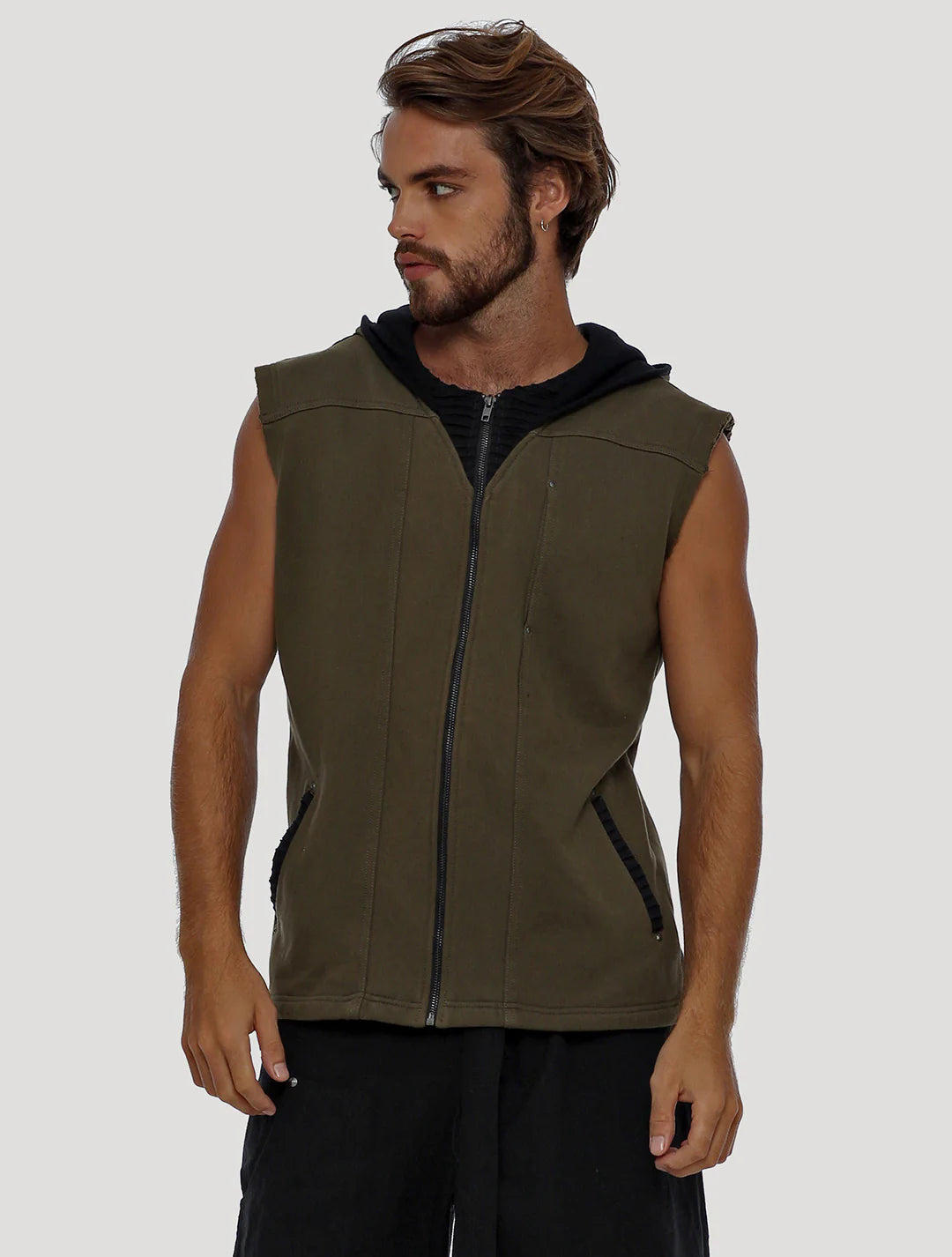 DHARMA Hoodie Vest In Olive