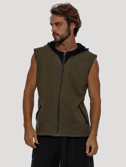 DHARMA Hoodie Vest In Olive