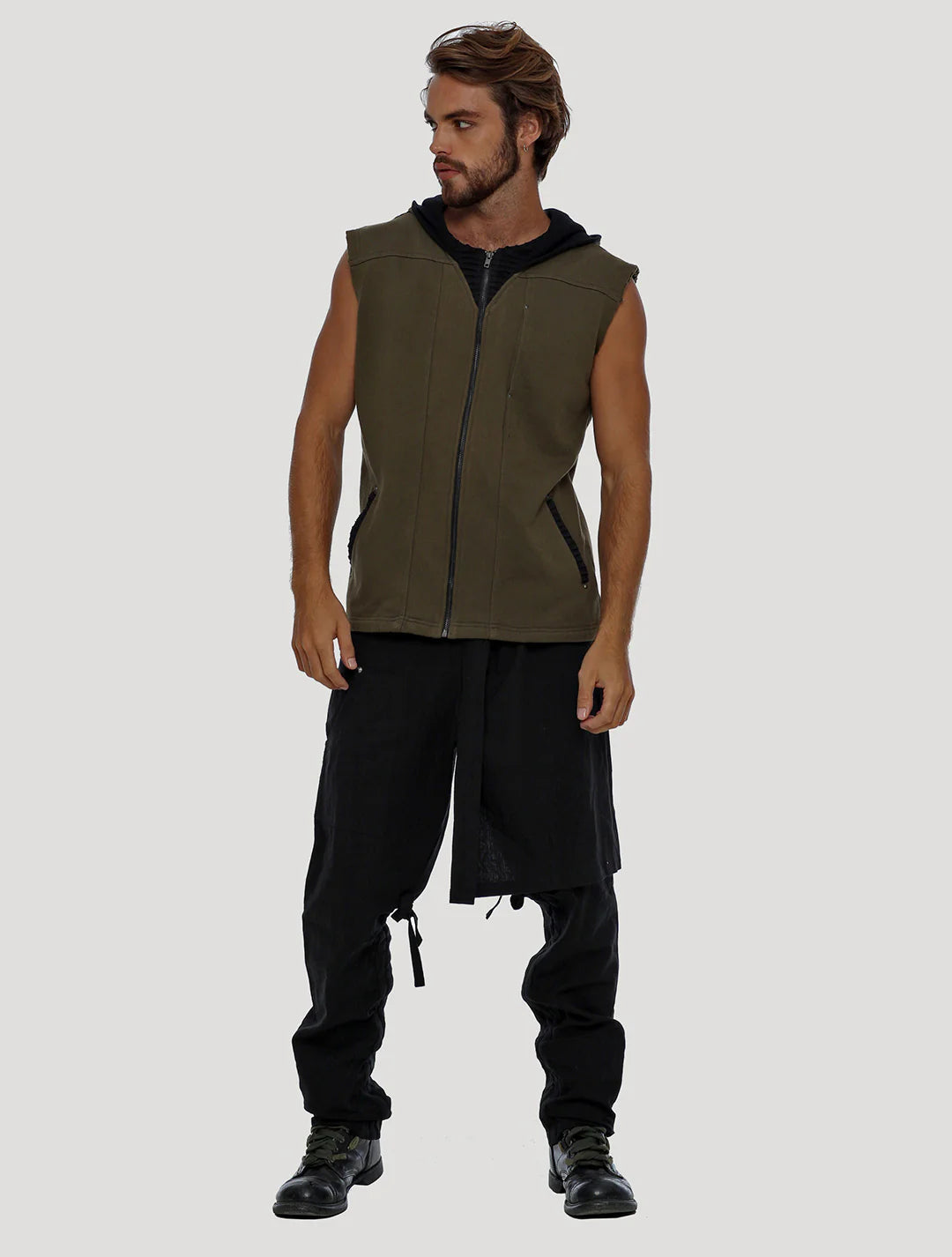 DHARMA Hoodie Vest In Olive