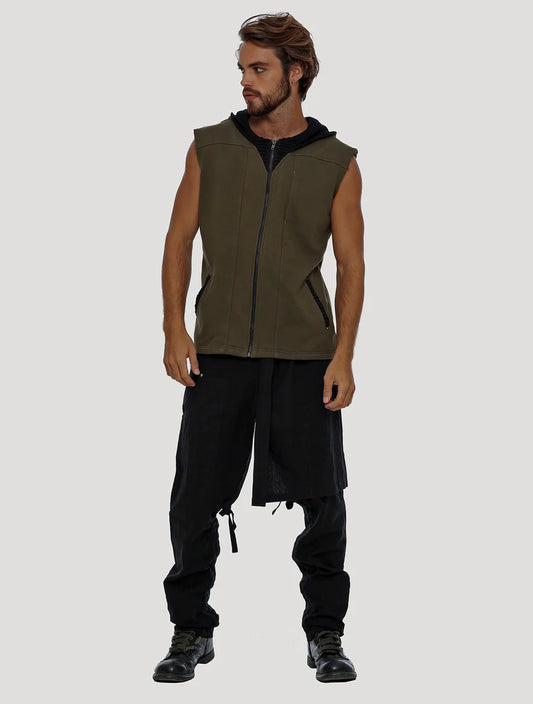 DHARMA Hoodie Vest In Olive