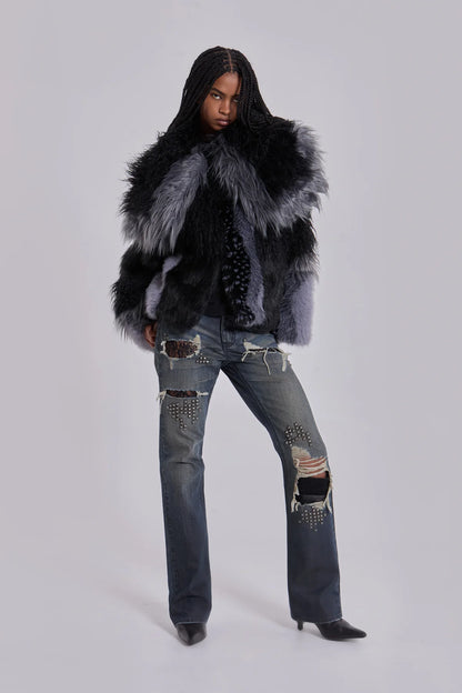 Nomad Luxe Patchwork Faux Fur Coat – Black