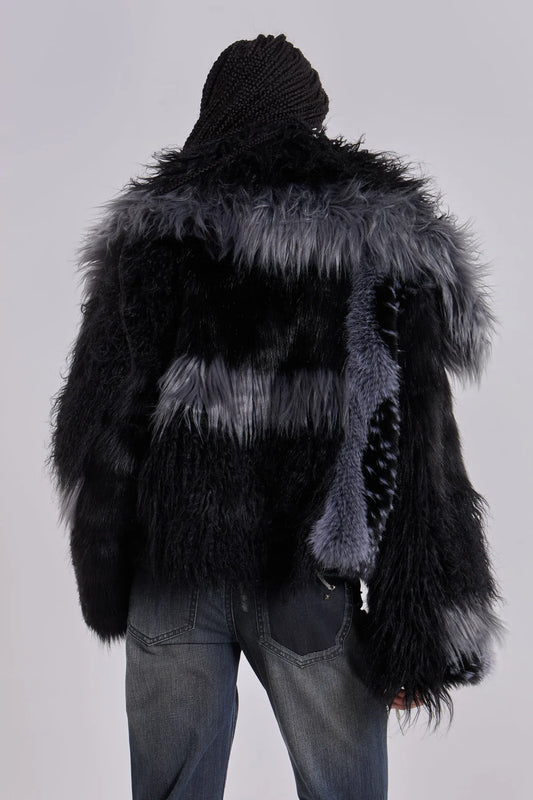 Nomad Luxe Patchwork Faux Fur Coat – Black