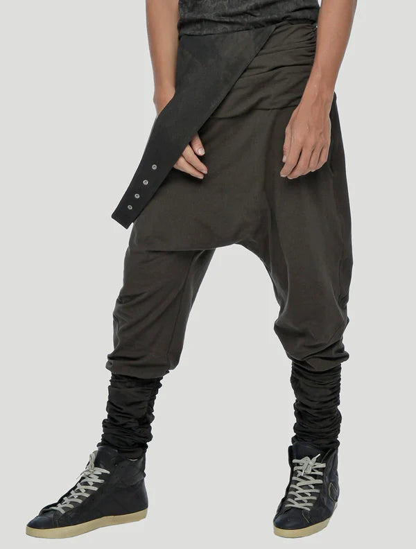 ELEVEN Unisex Asymmetric Romper Pants - Olive Noir