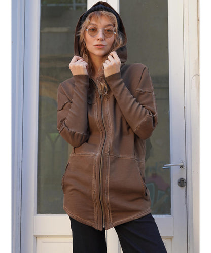 UNISEX FROST PIGMENT Zipper Jacket In Wash Brown